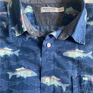 Nautica Men's Oceanic Blue Fish Pattern Shirt